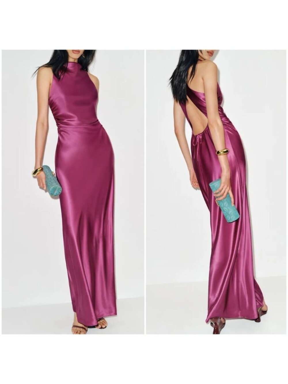NEW Reformation Anaiis Long Silk Dress Hibiscus Tea Dark Pink Magenta | US 2 UK6